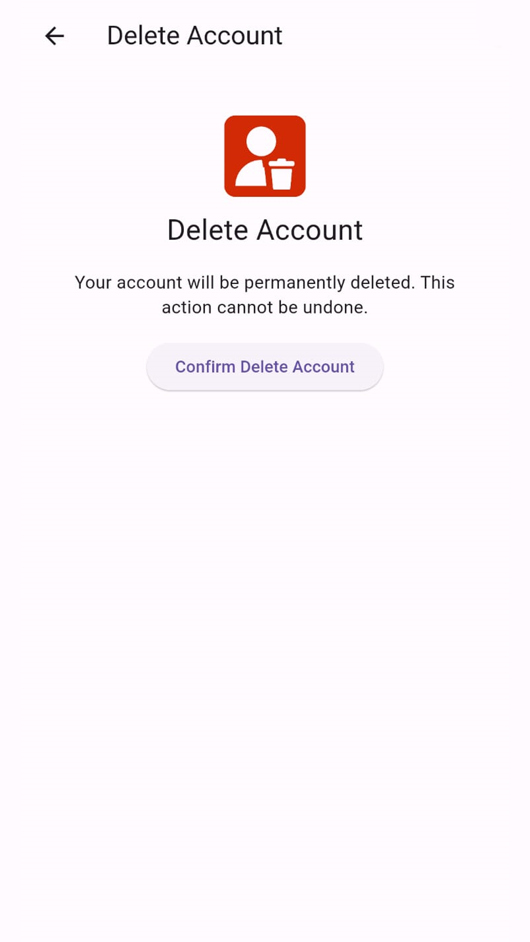 Image of Delete Account Screen